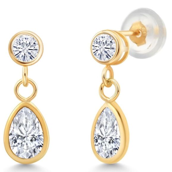 14K Yellow Gold with 1.00 Cttw White Moissanite Dangling Post Back Drop Earrings - Picture 2 of 4